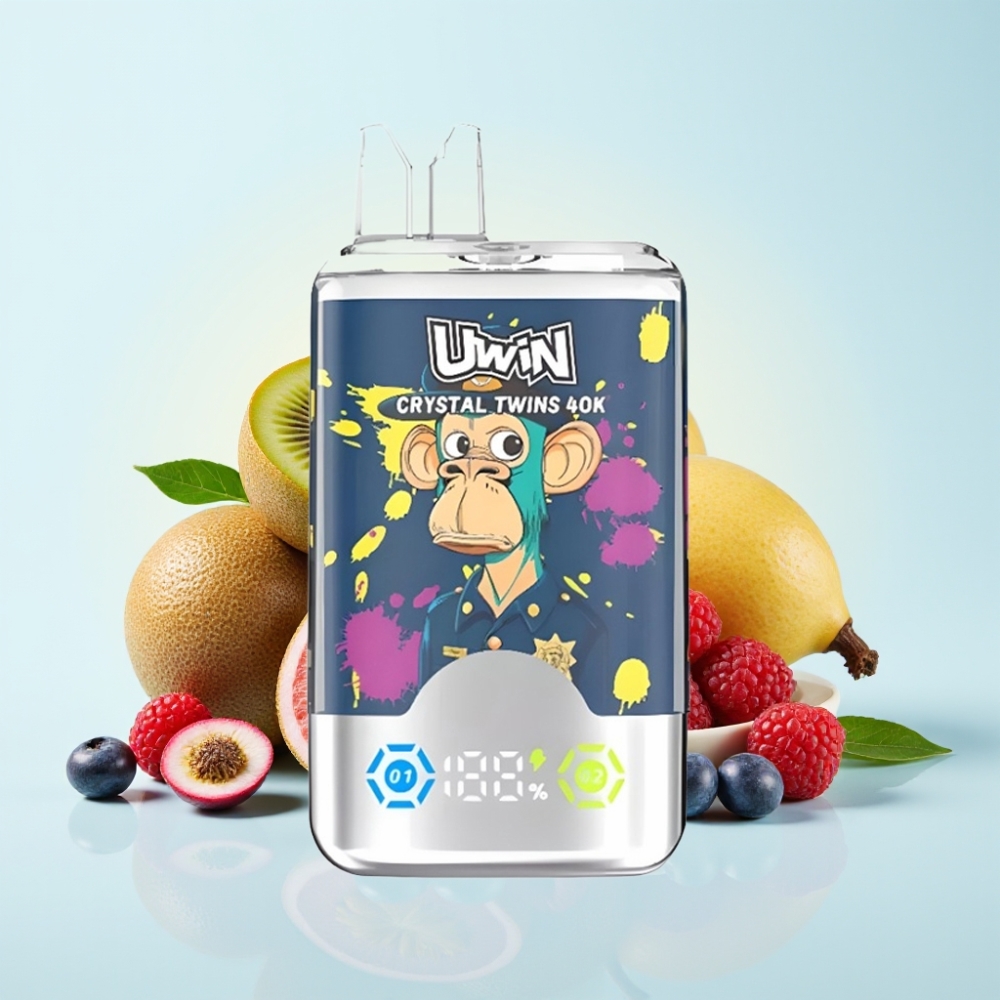 UWIN Crystal Twins 40000 Puffs Kaksoismaku - Kiivi Passiohedelmä Guava Mustikka Vadelma - 32ml 06 Ohm Mesh Type-C