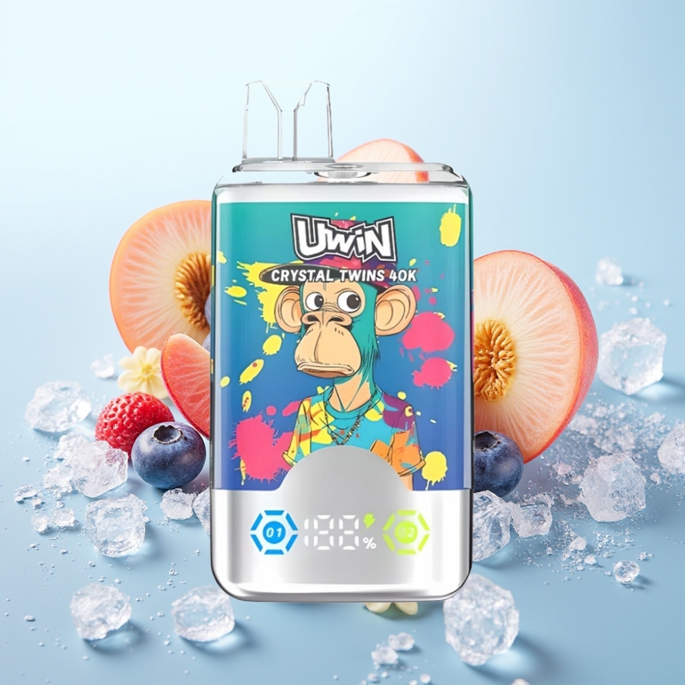 UWIN Crystal Twins 40000 Puffs Kertakäyttöinen Vape Mustikka Jää  Kesäpersikka Jää – 32ml 850mAh Type-C