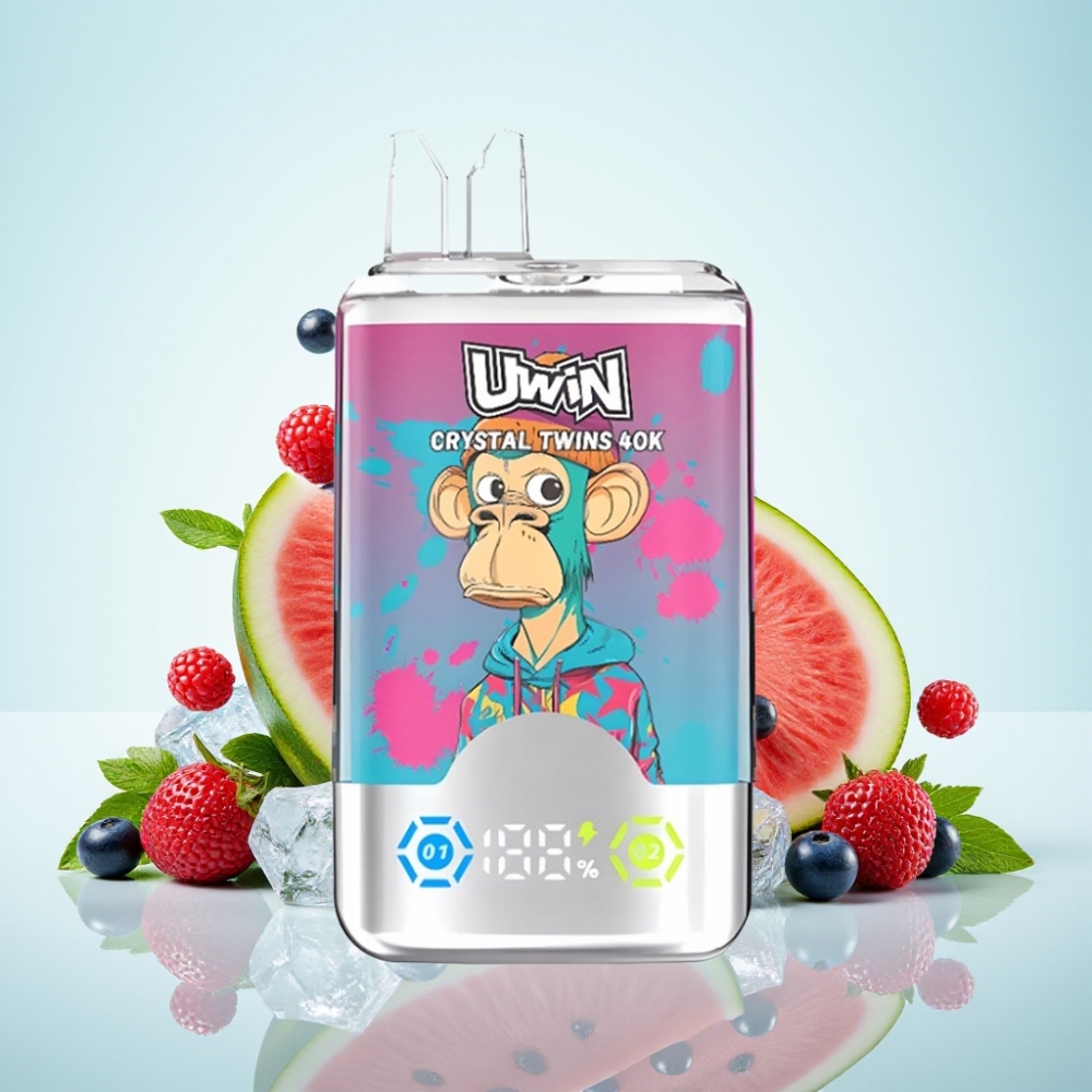 UWIN Crystal Twins 40000 Puffs Kertakäyttöinen Vape Vesimeloni-Jää Marjamix 32ml 850mAh Type-C