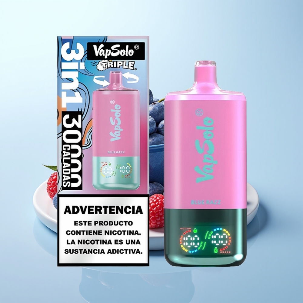 VapSolo Triple 30000 Puffs 40ml 3-tank Type-C Sininen Vadelma