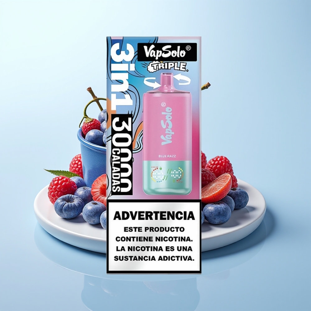 VapSolo Triple 30000 Puffs 40ml 3-tank Type-C Sininen Vadelma