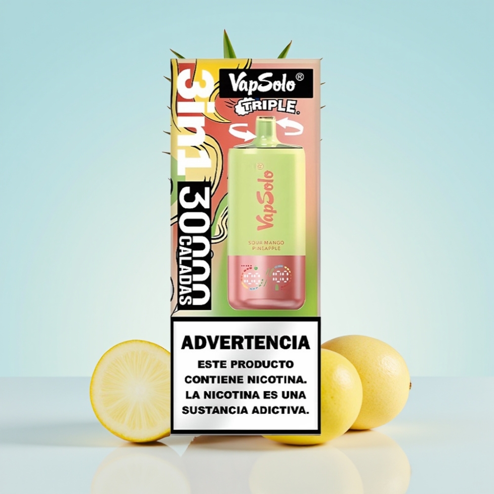 VapSolo Triple 30000 Puffs 40ml 3-tankki Type-C L-Sitruuna Mango-Ananas