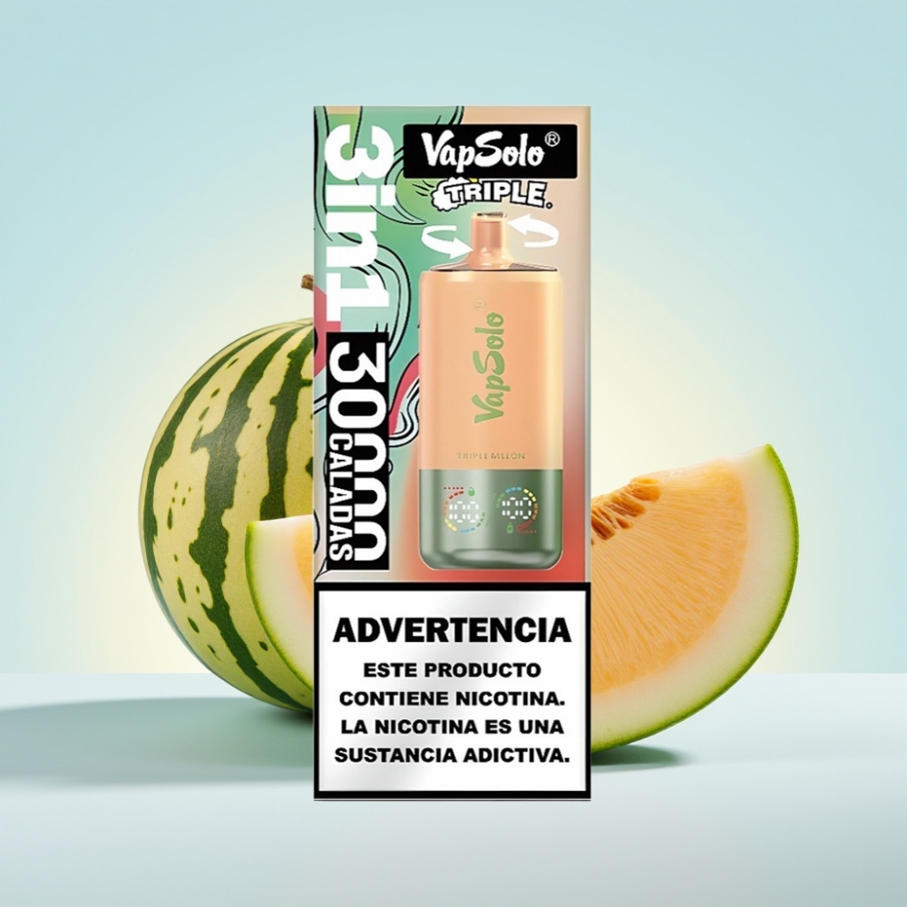 VapSolo Triple 30000 Puffs 40ml Kolmen Melonin Maku Type-C Lataus