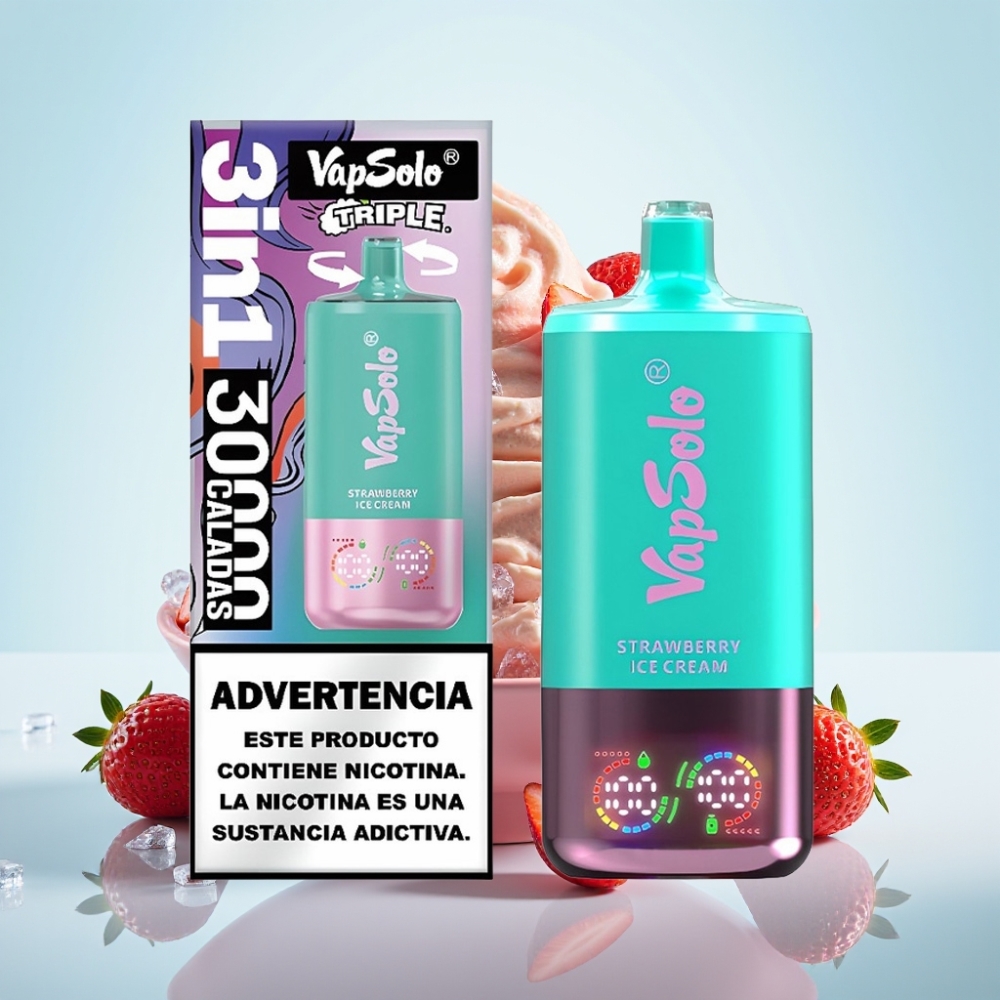 VapSolo Triple 30000 Puffs 40ml Mansikkajäätelö Type-C