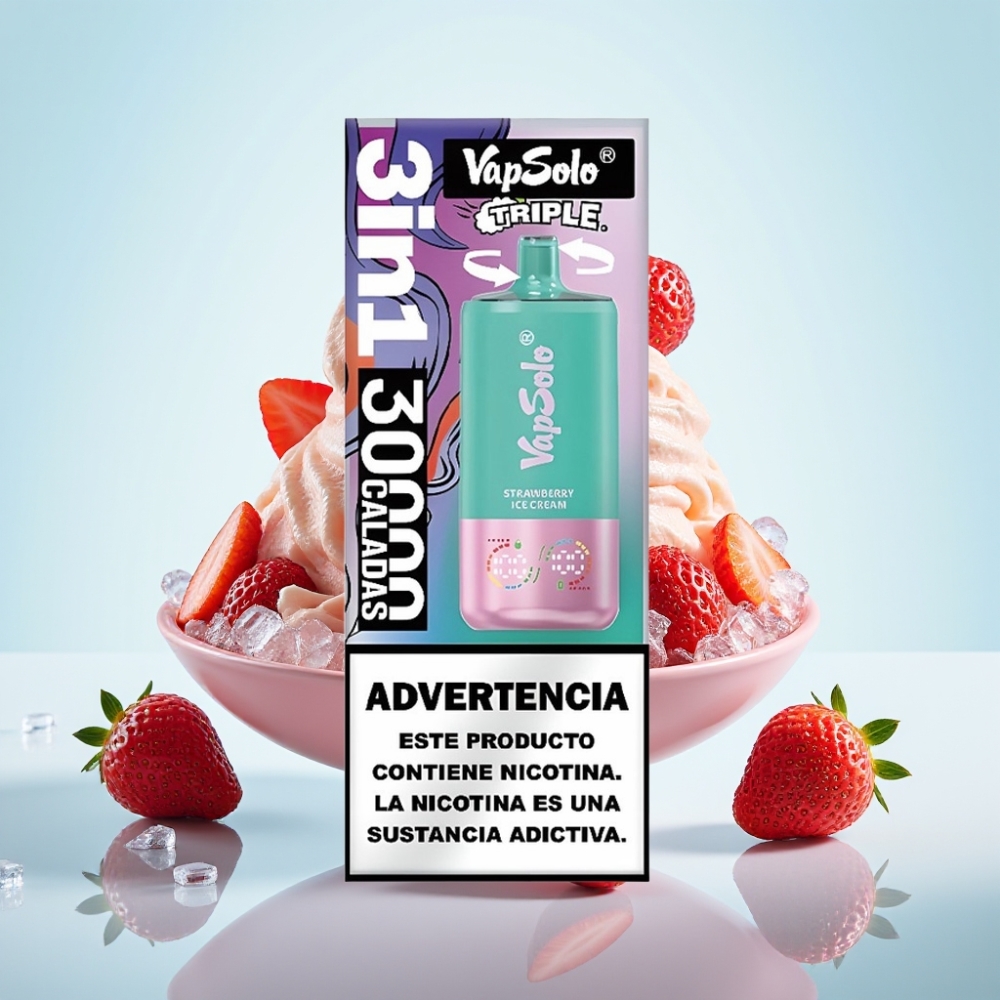 VapSolo Triple 30000 Puffs 40ml Mansikkajäätelö Type-C
