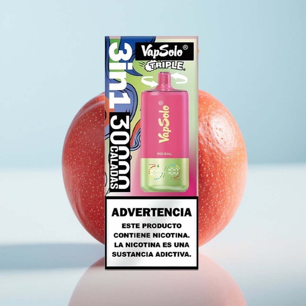 VapSolo Triple 30000 Puffs 40ml Type-C 3-tank Disposable Vape Red Bull (Hornankalja)