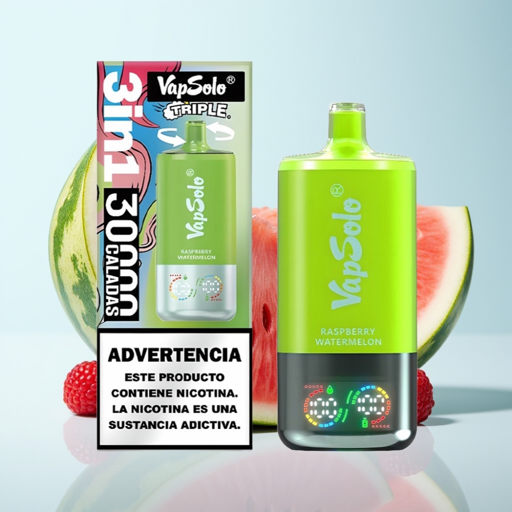 VapSolo Triple 30000 Puffs 40ml Vape Vadelma-Arbuusi (20/50 mg/ml) Type-C