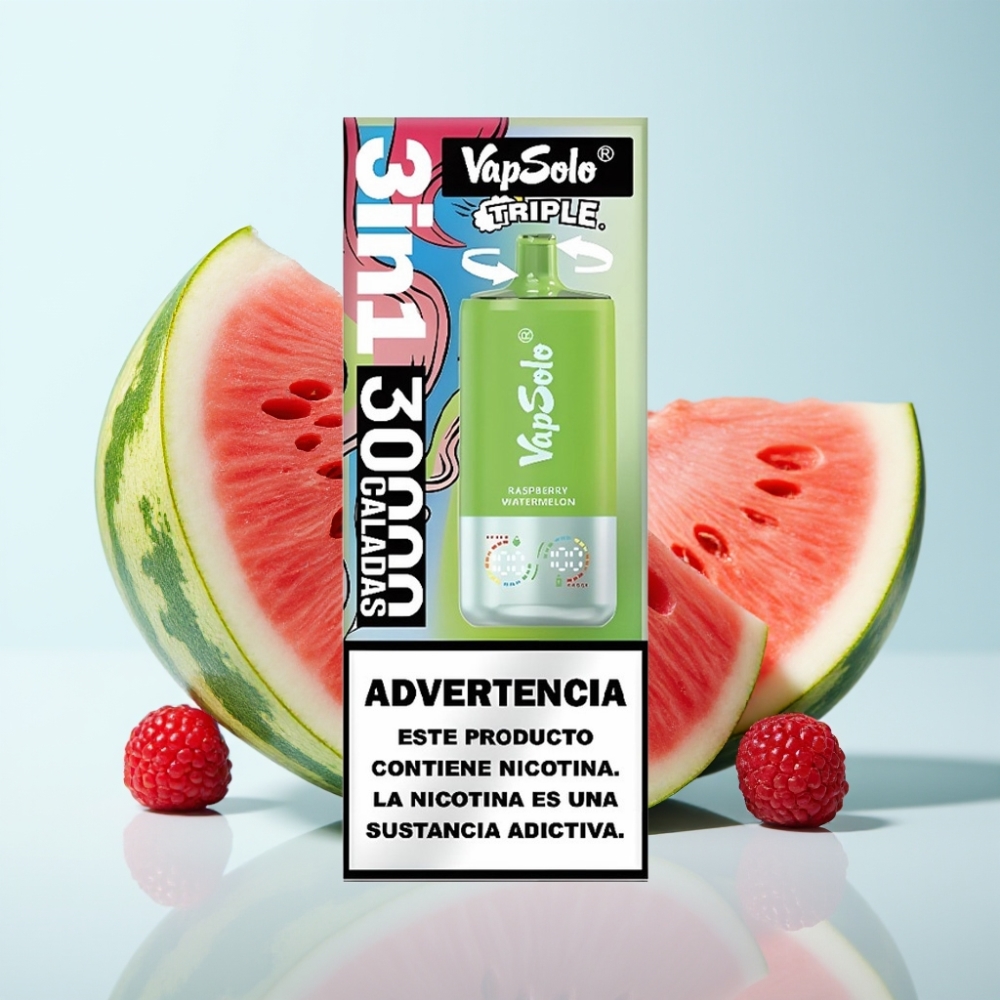 VapSolo Triple 30000 Puffs 40ml Vape Vadelma-Arbuusi (20/50 mg/ml) Type-C
