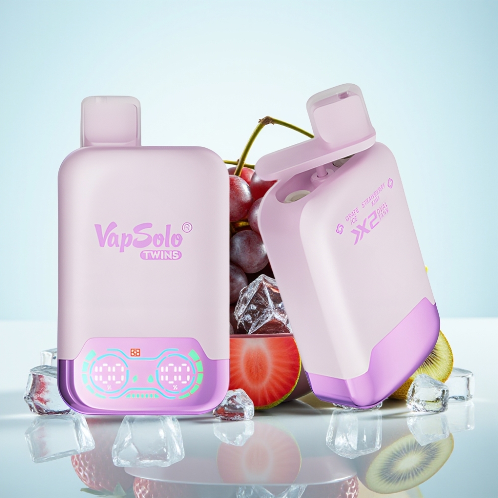 Vapsolo Twins 20000 Puffs - 40 ml - 2 säiliötä - Viinijää  Mansikka-Kiivi - Type-C