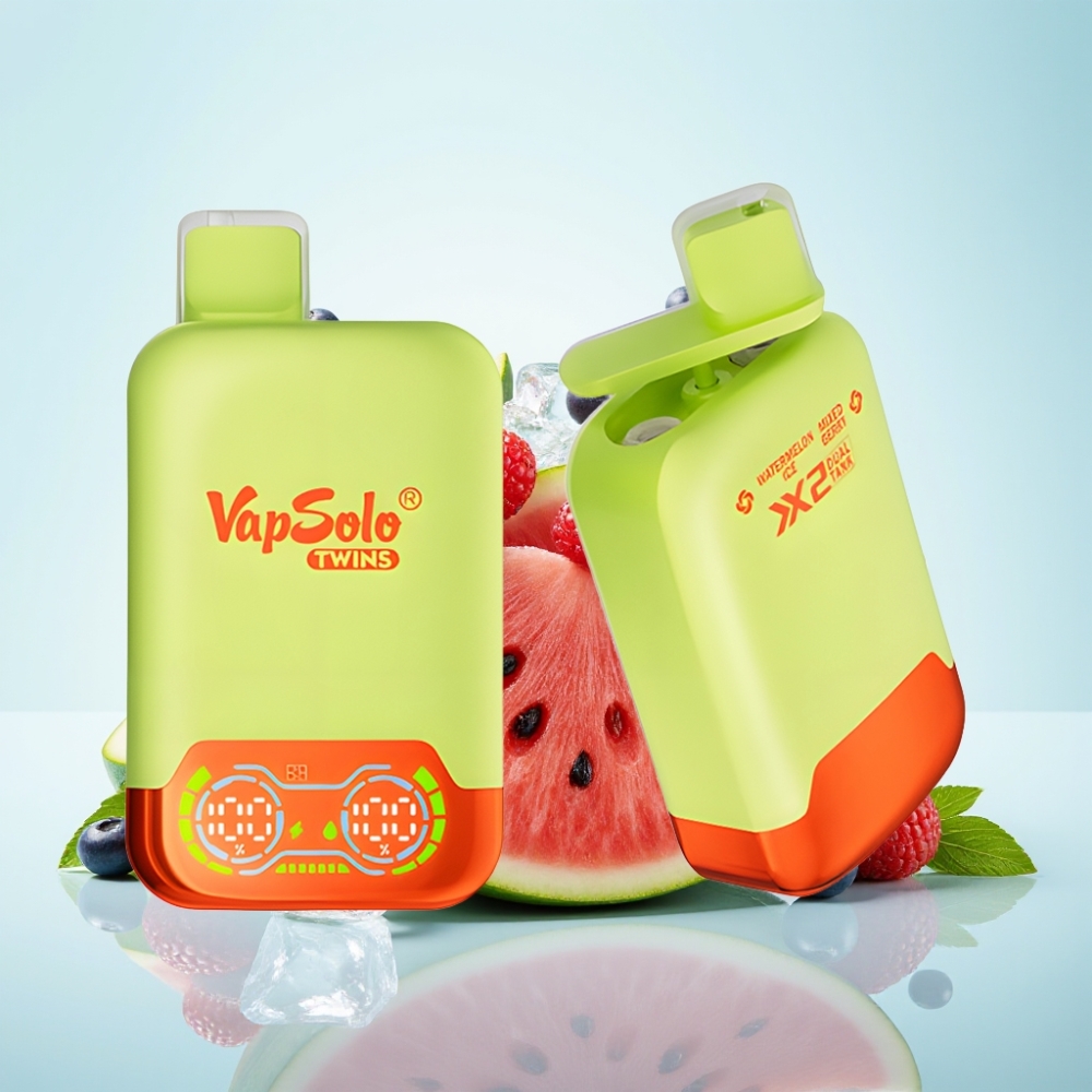 Vapsolo Twins 20000 Puffs 40 ml 2-tankki Type-C Vesimeloni Jää  Sekamarja