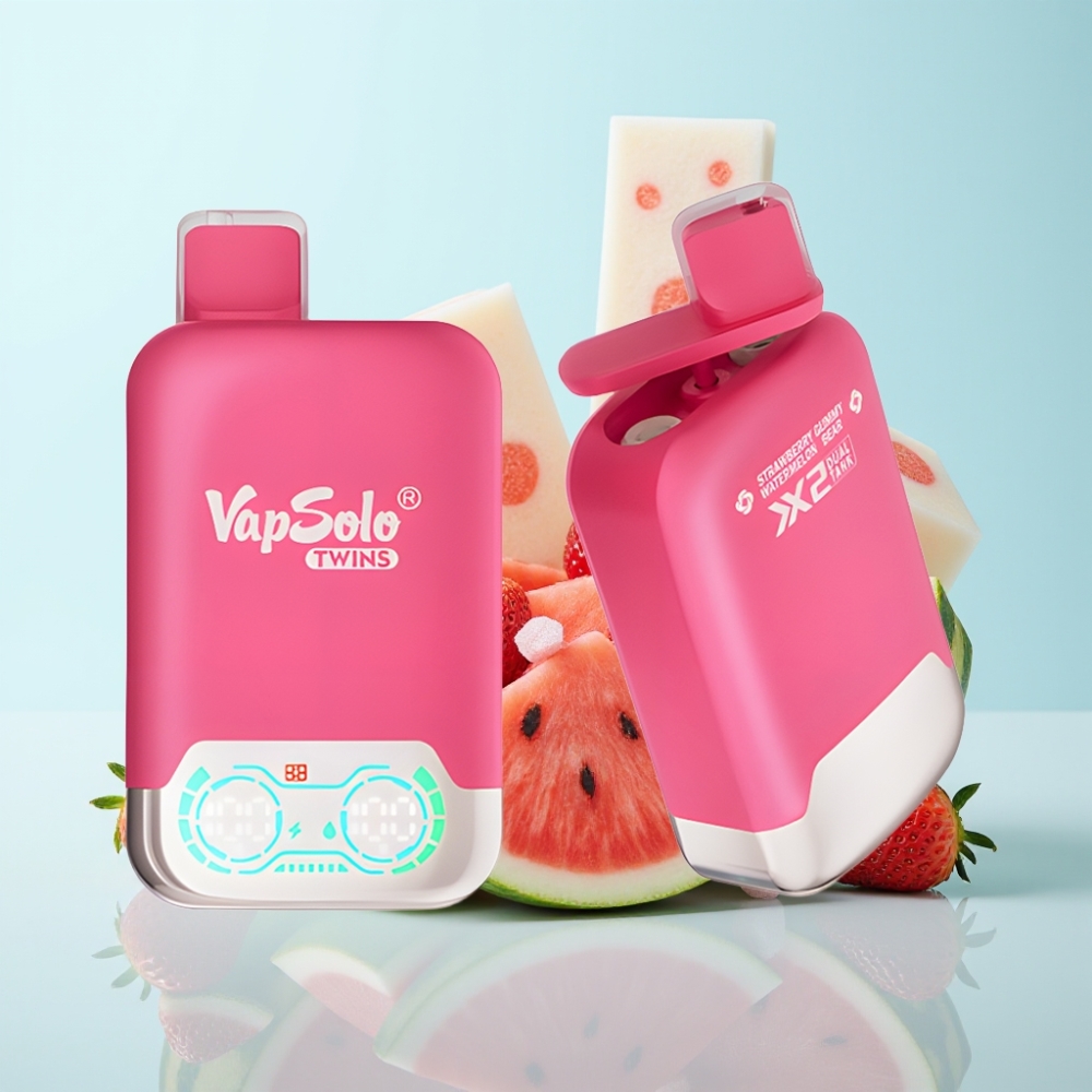 Vapsolo Twins 20000 Puffs 40ml 2-tankki Type-C Mansikka-Vesimeloni  Karkkikarhu