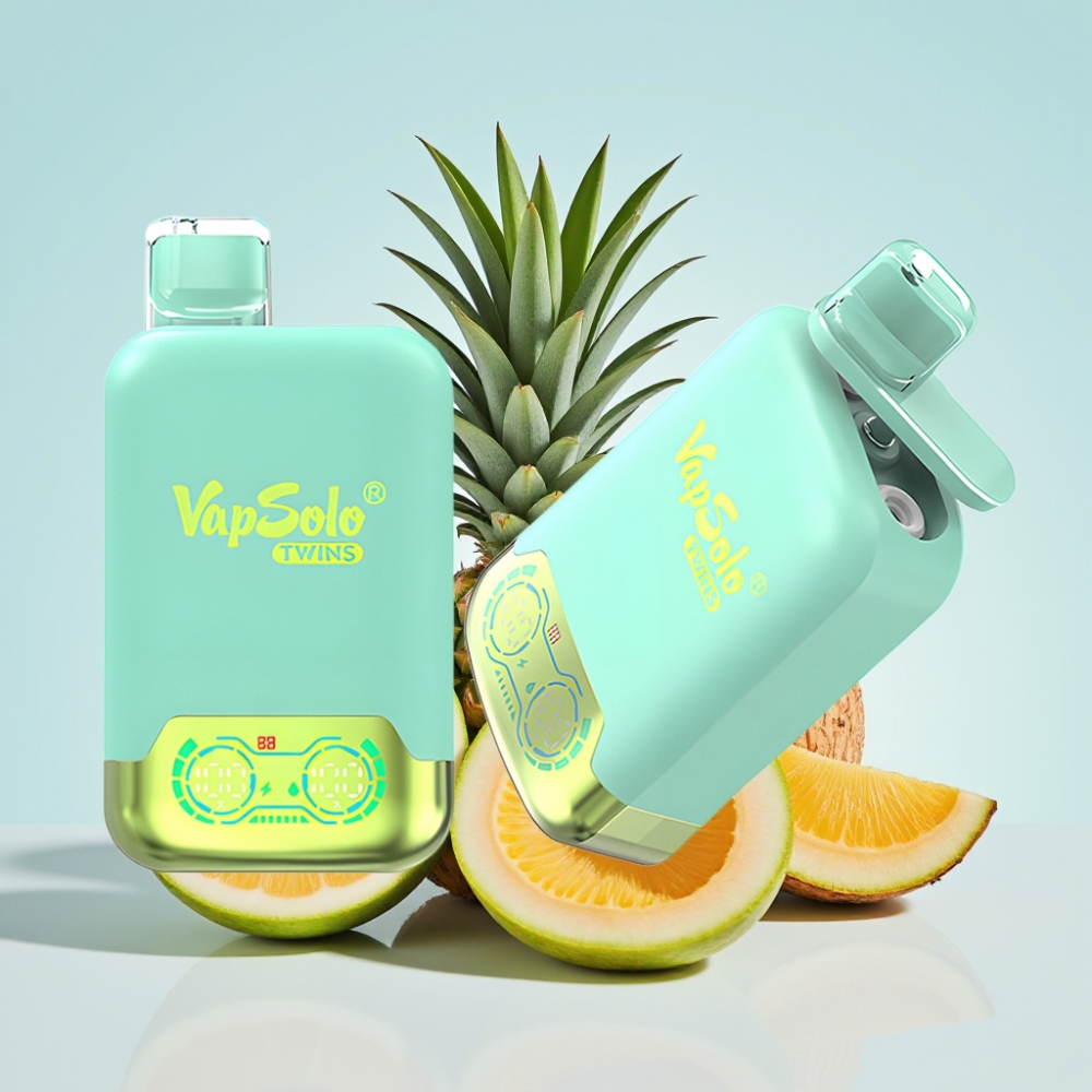 Vapsolo Twins 20000 Puffs Kertakäyttöinen Vape - Kolmoismeloni  Ananas-Kookos 40 ml Type-C