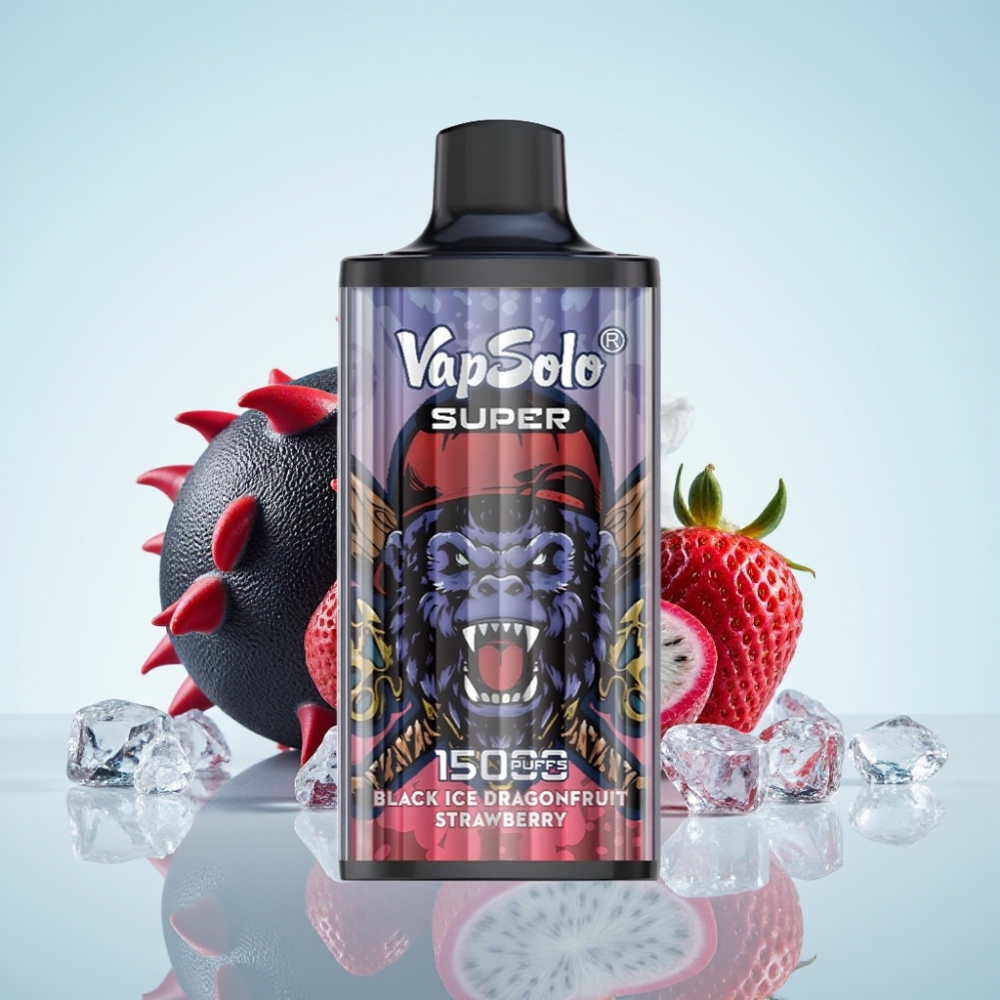 Vapsolo Super 15000 Puffs Musta Jää Lohikäärmekaktus Mansikka 40ml 850mAh Type-C