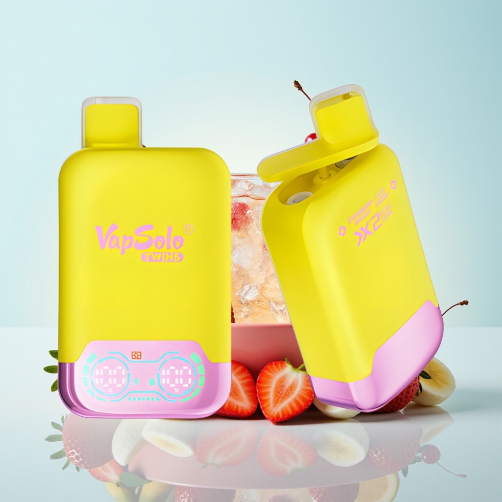 Vapsolo Twins 20000 Puffs Mansikkabanaani & Fizzakirsikka Kaksoistankki 40 ml Type-C