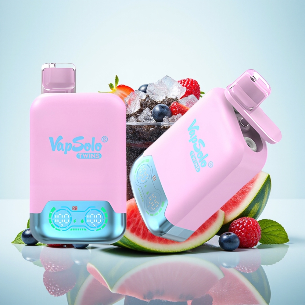 Vapsolo Twins 20000 Puffs Musta Jää Lohikäärmekaktus Mansikka & Vadelma Vesimeloni 40 ml 50mg/ml Type-C