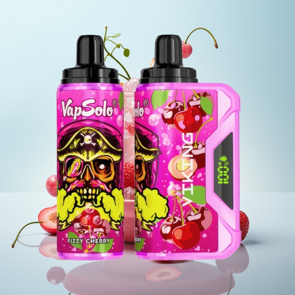 VapSolo VIKING 12000 Puhallus Disposable Vape 22ml, Happokirsikka, Type-C, LED-näyttö