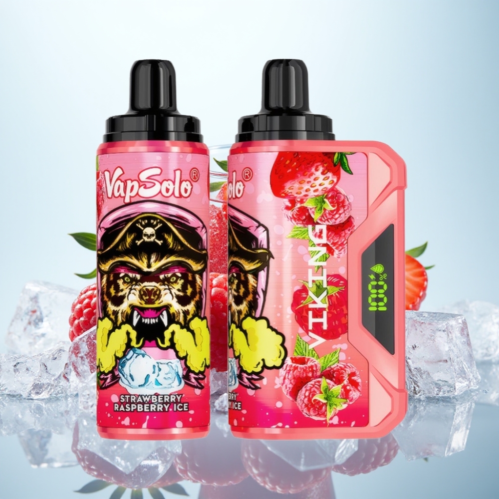 VapSolo VIKING 12000 Puhallus Disposable Vape Mansikka-Vadelma-Jää, 22ml, Type-C, LED-näyttö